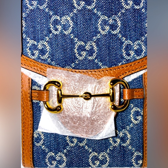Gucci GG Logo HORSEBIT 1955 BLUE DENIM AND LEATHER TRIM MINI CROSSBODY BAG NEW! - Picture 6 of 8